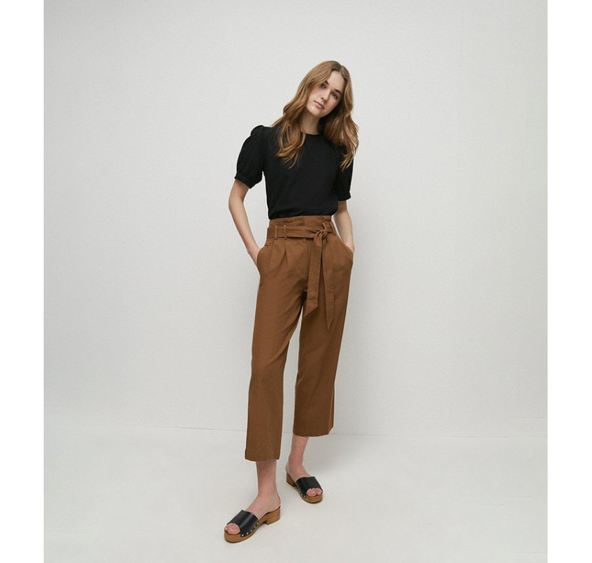 WAREHOUSE paper bag tie belt bikses-brūnā krāsā