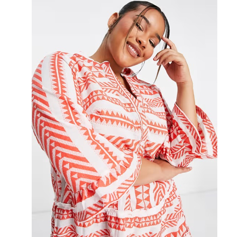 VERO MODA ViVidicthe 3/4 Tunic kleita-baltā/koraļļu krāsā