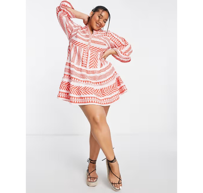 VERO MODA ViVidicthe 3/4 Tunic kleita-baltā/koraļļu krāsā