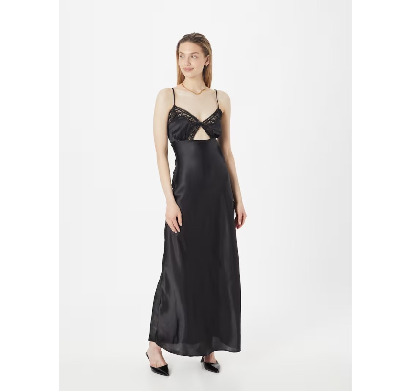 NASTY GAL Lace Trim Satin kleita-melnā krāsā
