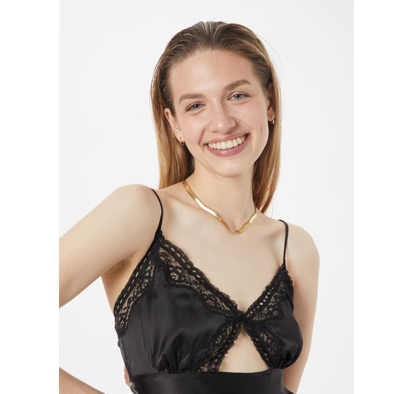 NASTY GAL Lace Trim Satin kleita-melnā krāsā