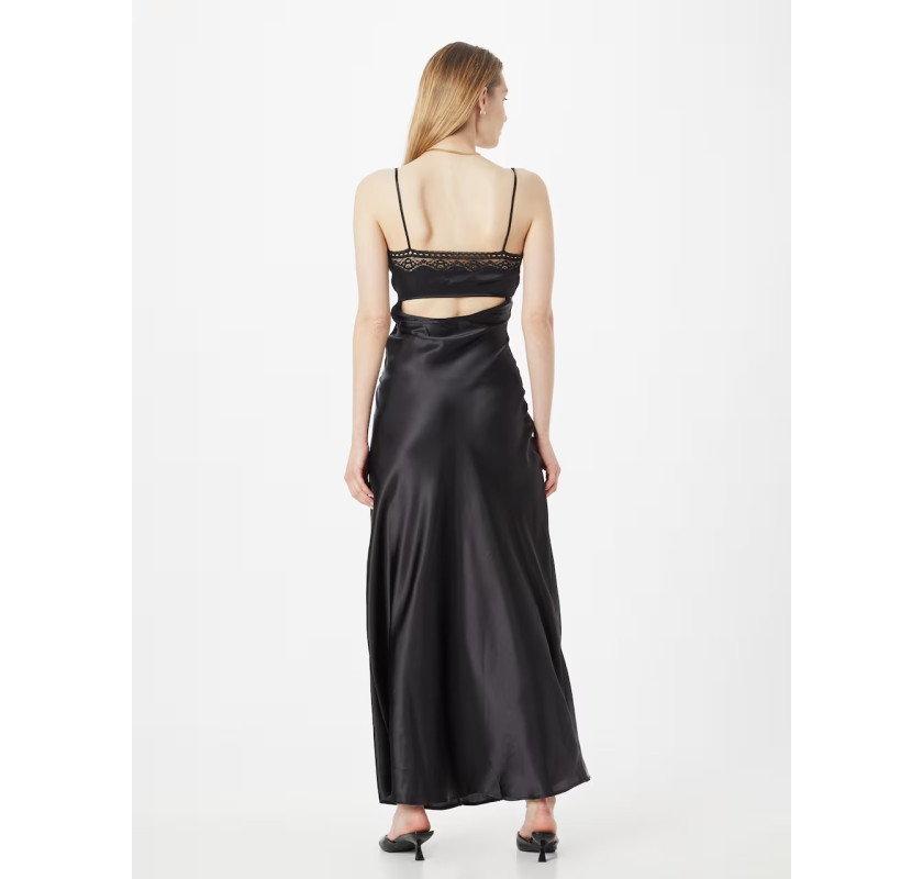 NASTY GAL Lace Trim Satin kleita-melnā krāsā