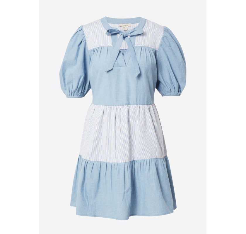 OASIS Tiered Chambray and Stripe mini kleita- denim krāsā