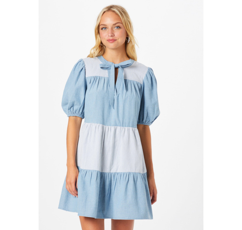 OASIS Tiered Chambray and Stripe mini kleita- denim krāsā