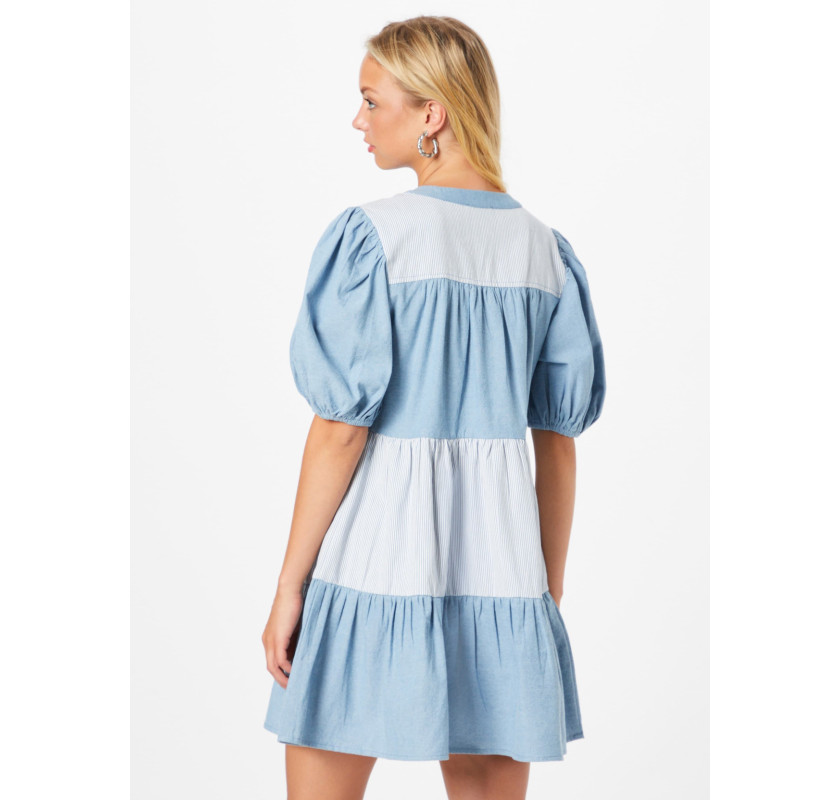 OASIS Tiered Chambray and Stripe mini kleita- denim krāsā