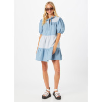 OASIS Tiered Chambray and Stripe mini kleita- denim krāsā