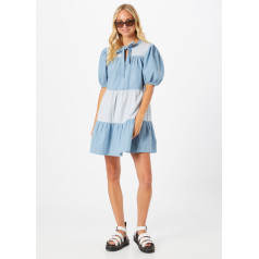 OASIS Tiered Chambray and Stripe mini kleita- denim krāsā