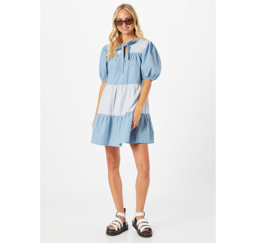 OASIS Tiered Chambray and Stripe mini kleita- denim krāsā