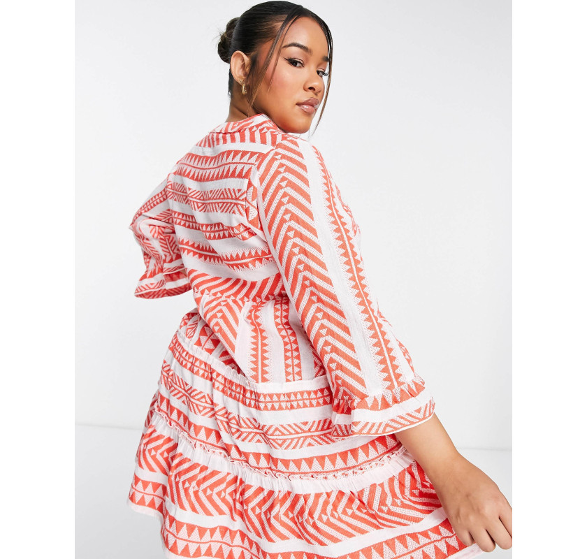 VERO MODA ViVidicthe 3/4 Tunic kleita-baltā/koraļļu krāsā