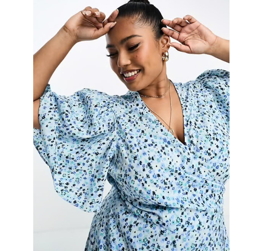 VERO MODA CURVE Henna mini kleita-zilā ziedu printā