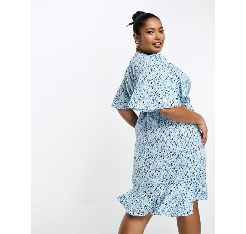 VERO MODA CURVE Henna mini kleita-zilā ziedu printā