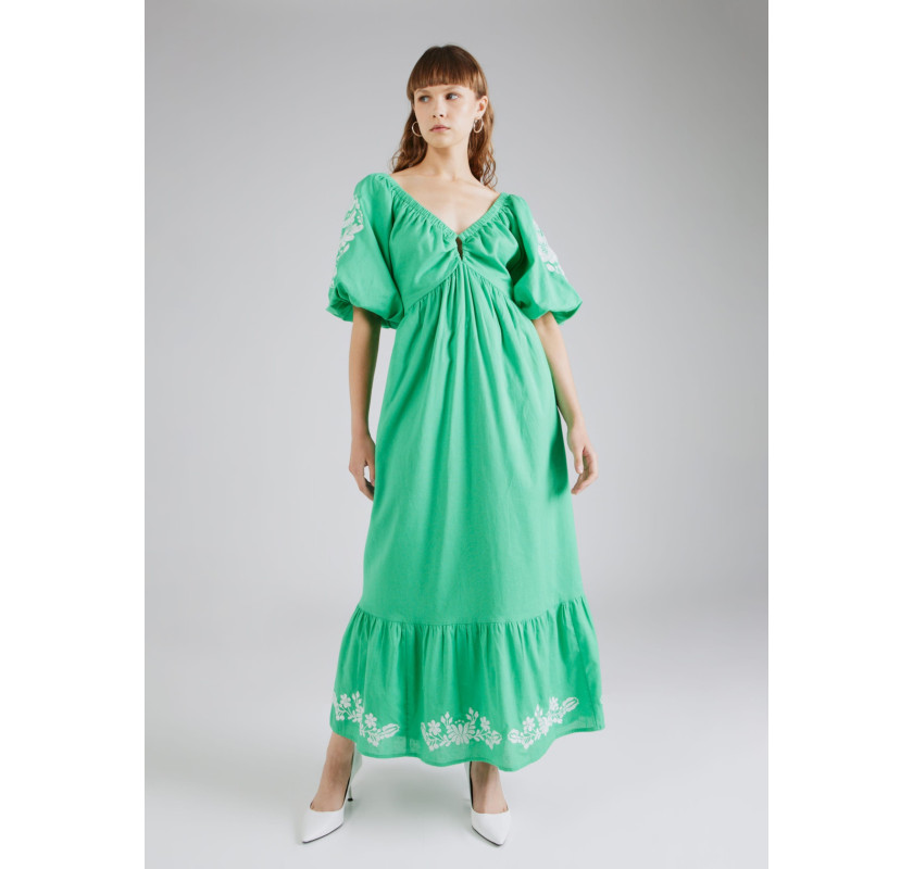 WAREHOUSE Embroidered maxi kleita- zaļā krāsā