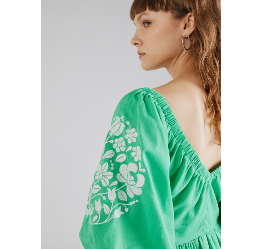 WAREHOUSE Embroidered maxi kleita- zaļā krāsā