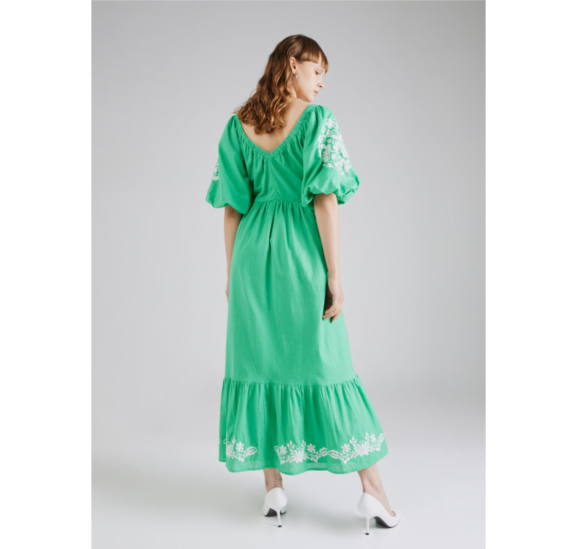 WAREHOUSE Embroidered maxi kleita- zaļā krāsā