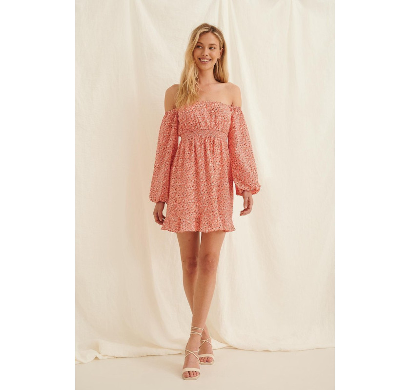 NA-KD Off Shoulders mini kleita- koraļļu krāsā