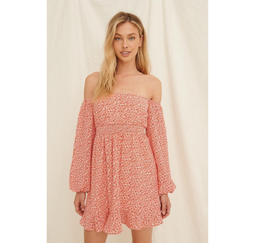 NA-KD Off Shoulders mini kleita- koraļļu krāsā