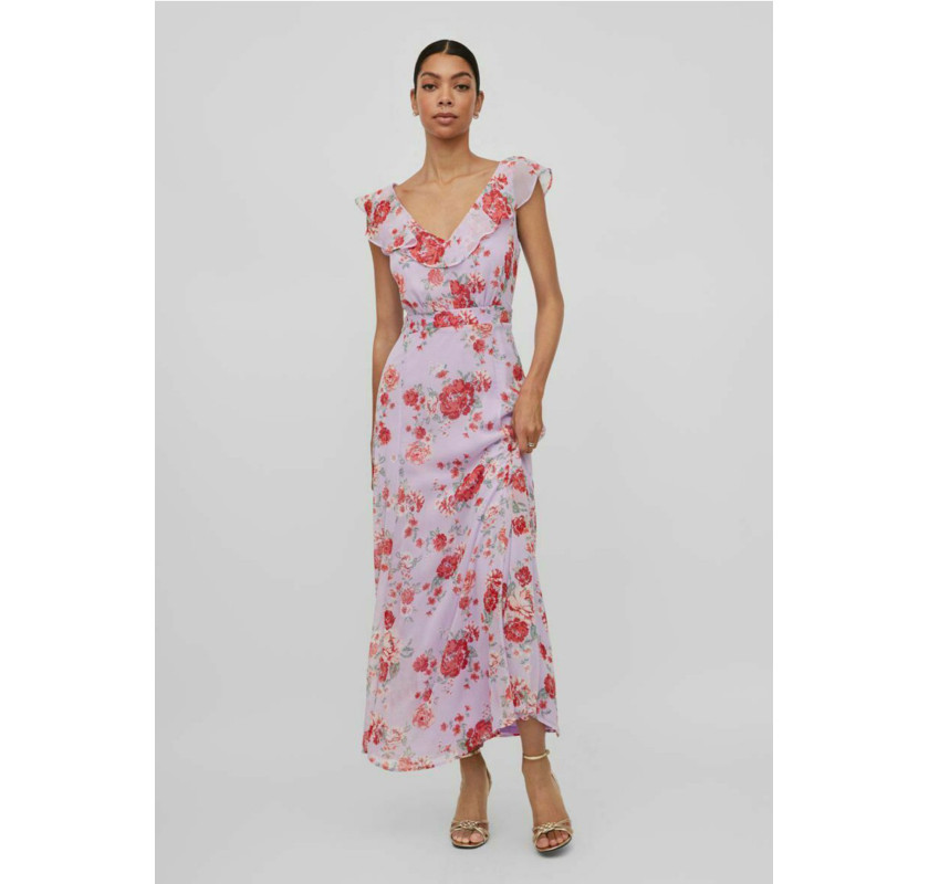 VILA Virilla v-neck kleita-lillā krāsā ar ziedu printu