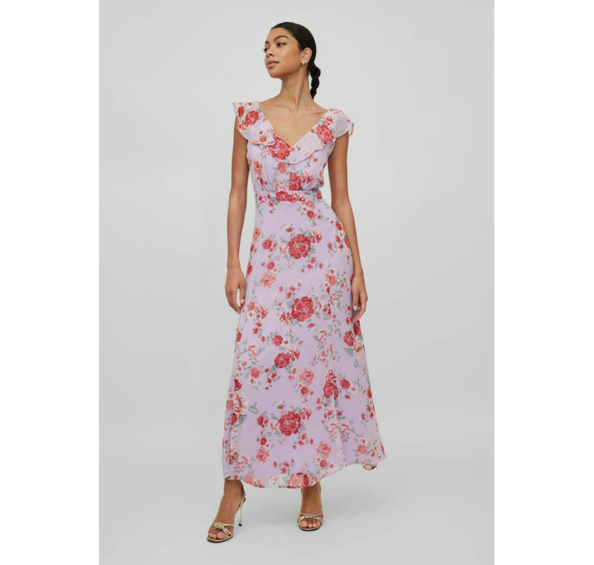 VILA Virilla v-neck kleita-lillā krāsā ar ziedu printu
