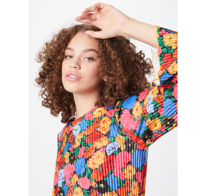 WAREHOUSE Retro Floral garā kleita- krāsaina