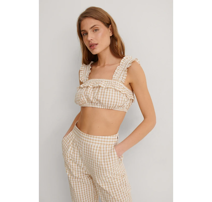 NA-KD Gingham saīsinātas bikses- bēšā krāsā