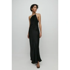 WAREHOUSE Satin Diamante Slip kleita- melnā krāsā
