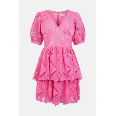 WAREHOUSE V Neck Mini kleita- rozā