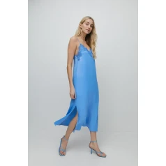 WAREHOUSE Satin Lace Cami kleita- zilā krāsā
