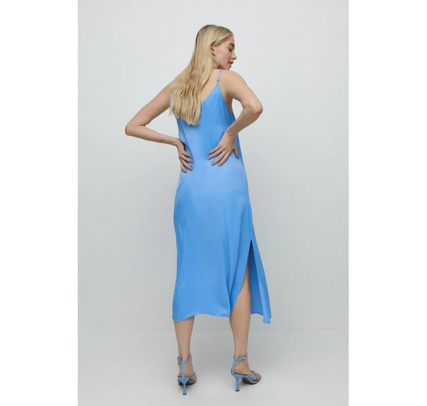 WAREHOUSE Satin Lace Cami kleita- zilā krāsā