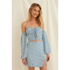 NA-KD Front Slit mini svārki- zilā krāsā