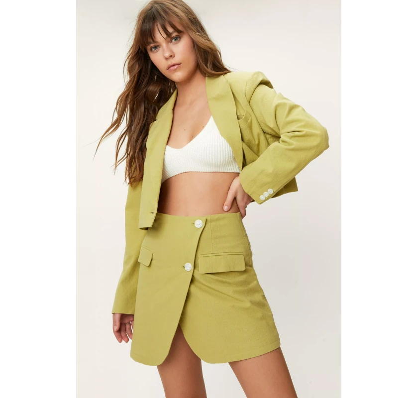 NASTY GAL Cotton Button svārki-zaļā krāsā