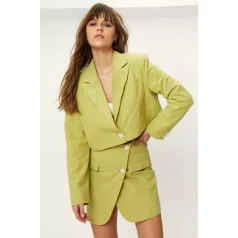 NASTY GAL Cotton Cropped Žakete-zaļā krāsā