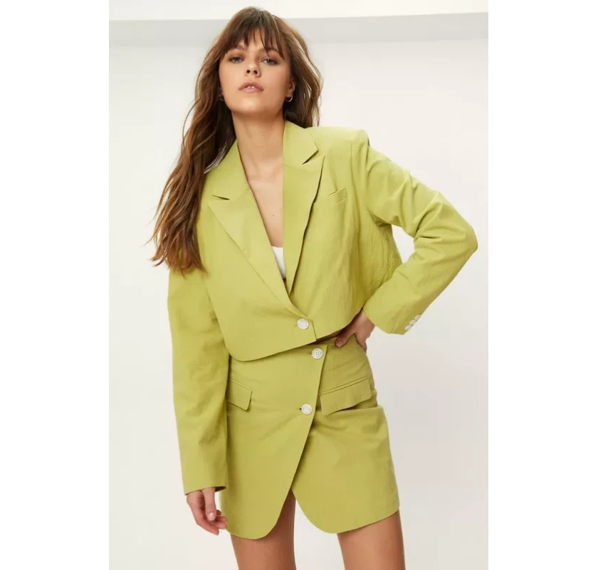 NASTY GAL Cotton Cropped Žakete-zaļā krāsā