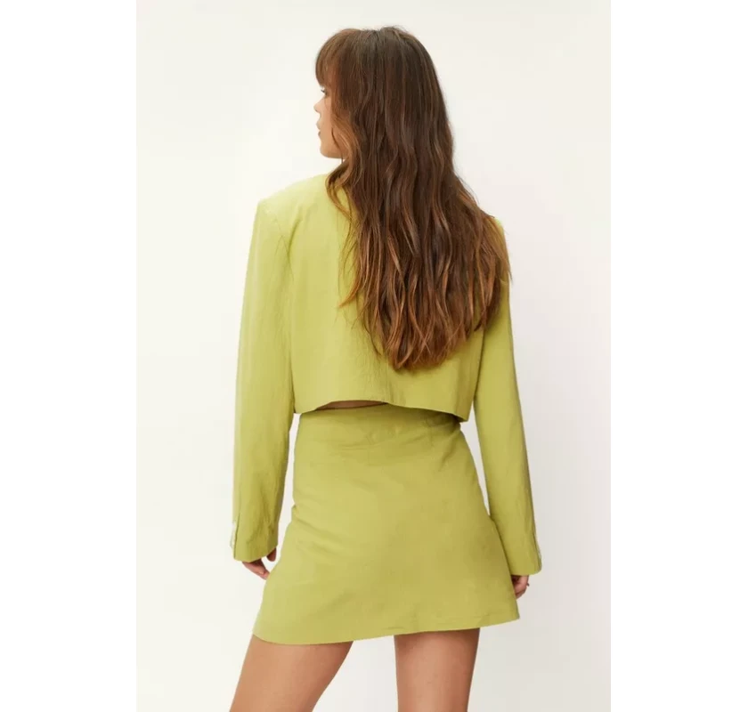 NASTY GAL Cotton Cropped Žakete-zaļā krāsā