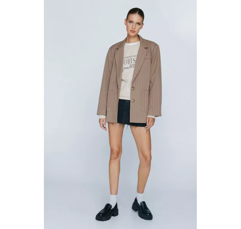 NASTY GAL Striped Wool Look Žakete-brūnā krāsā ar strīpām
