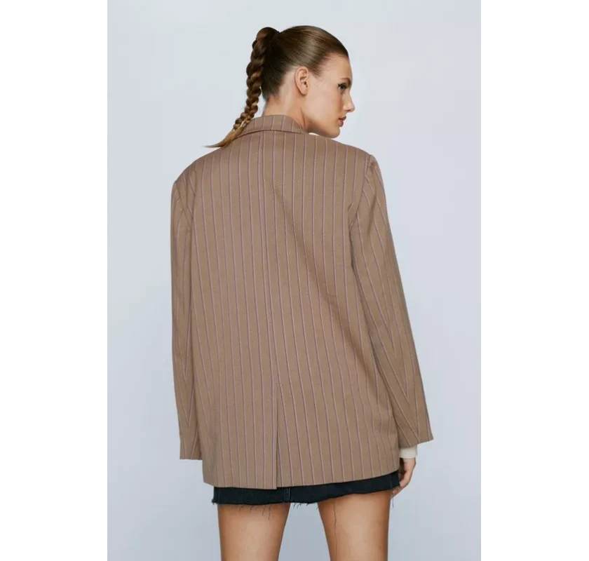 NASTY GAL Striped Wool Look Žakete-brūnā krāsā ar strīpām