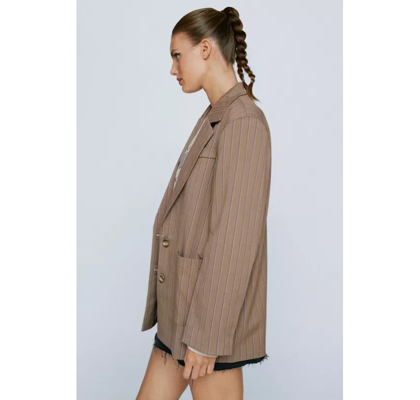 NASTY GAL Striped Wool Look Žakete-brūnā krāsā ar strīpām