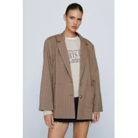 NASTY GAL Striped Wool Look Žakete-brūnā krāsā ar strīpām