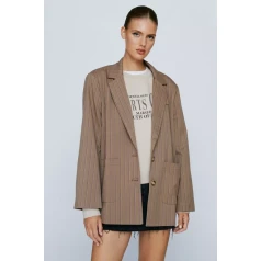 NASTY GAL Striped Wool Look Žakete-brūnā krāsā ar strīpām