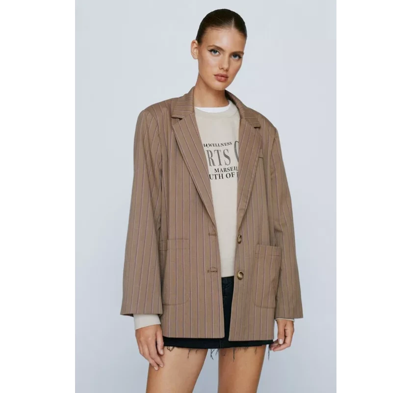 NASTY GAL Striped Wool Look Žakete-brūnā krāsā ar strīpām