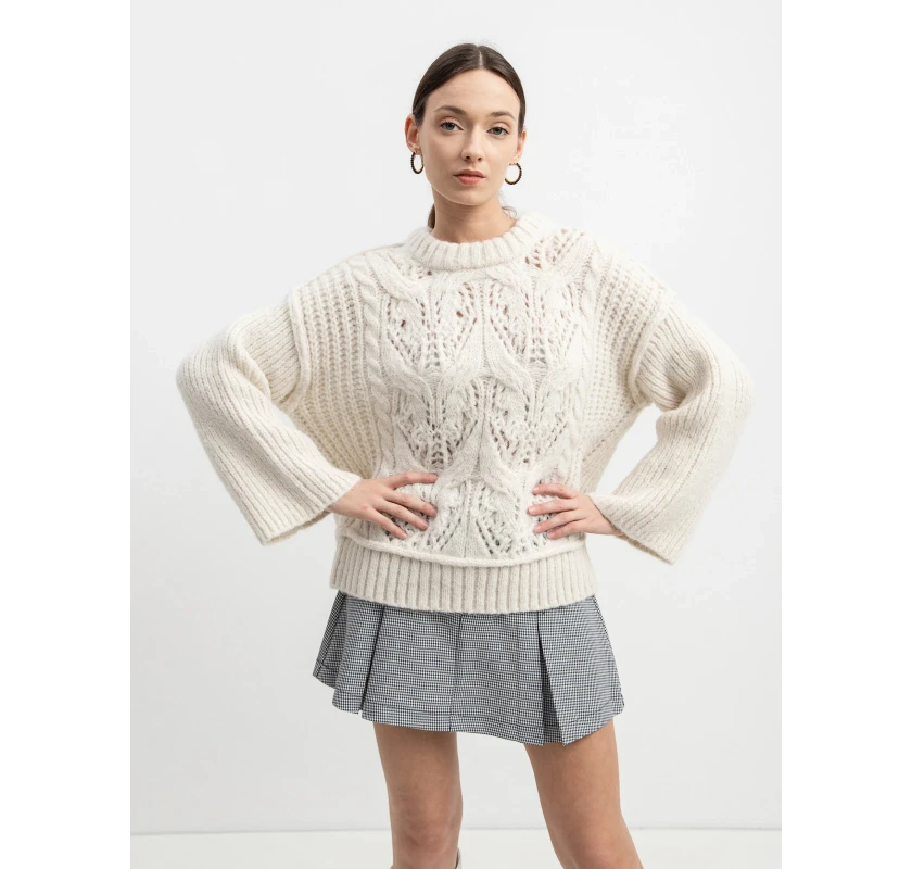 VERO MODA adīts džemperis- bēšā krāsā